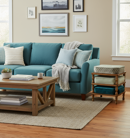 Mid 20th Century Stackable Ottomans With New Coordinating Upholstery - Set of 3