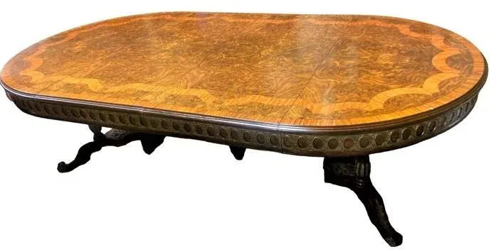 Monumental 19th Century Antique French Empire Dining Table in Burlwood, Satinwood and Mahogany - Image 13