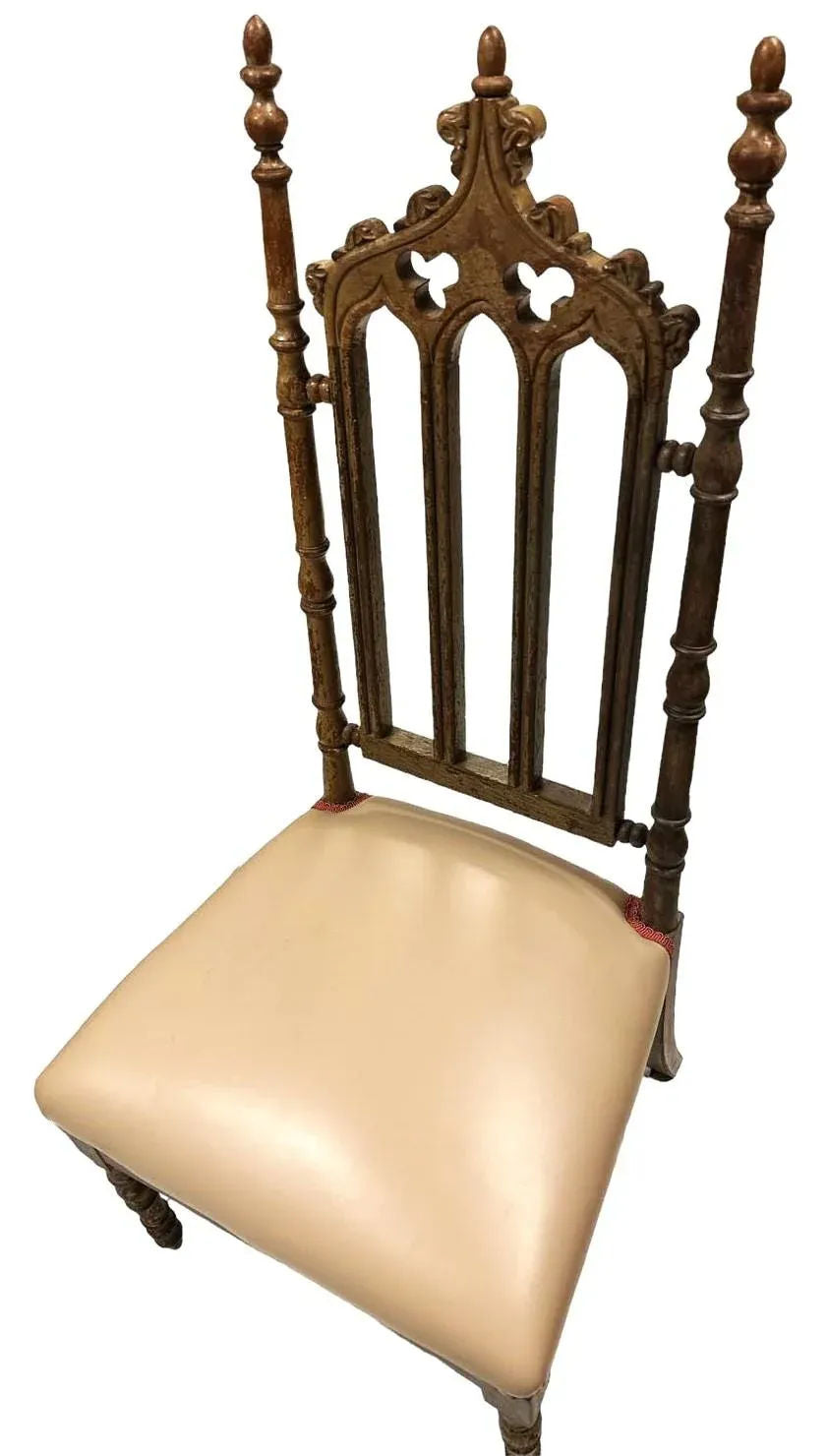 Antique Walnut English Cathedral Spire Chair With New Goatskin Upholstery - Image 6