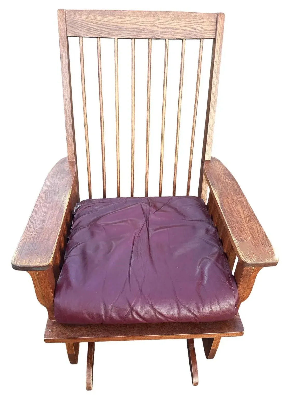 Arts & Crafts Quarter Sawn Oak Glider Rocker and Ottoman Set - Vintage Late 20th Century - Image 6