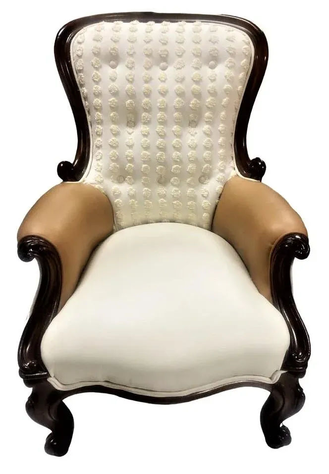 19th Century Bergere Chair Reupholstered in Leather and Chenille - Image 7