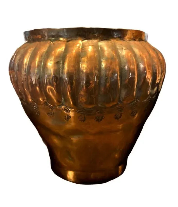 Vintage Egyptian Hammered Copper Wide Mouth Vase - Mid 20th Century - Image 7
