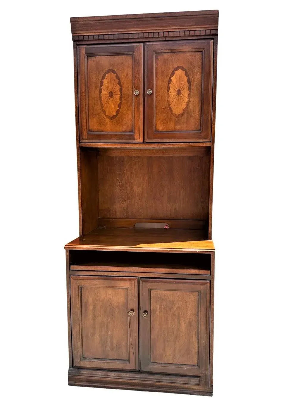 Cherry Wood and Satinwood Inlay Secretary Desk With Pullout Desktop - Early 21st Century - Image 8