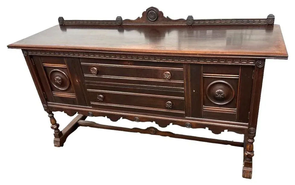 Rare Antique 1920s Baker Furniture Company Walnut Spanish Revival 72" Buffet Sideboard Made in Allegan, Michigan - Image 8