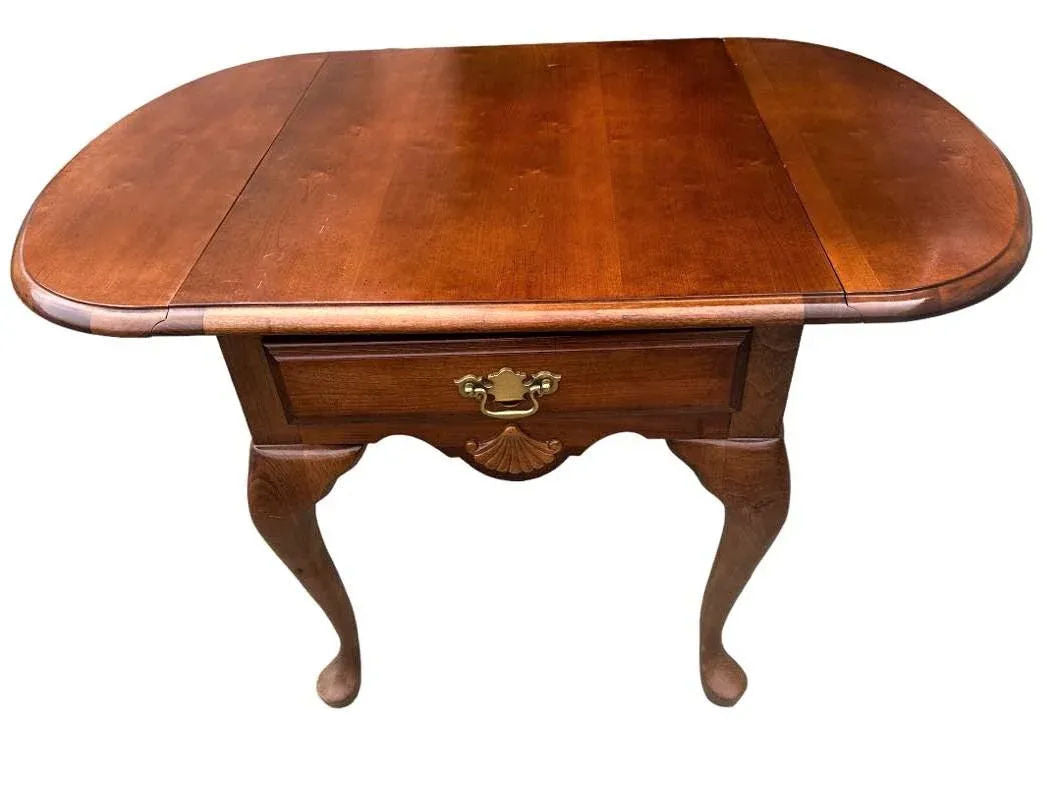 Solid Cherry Wood Drop Leaf Queen Anne Side Table by American Drew - Vintage Late 20th Century - Image 8