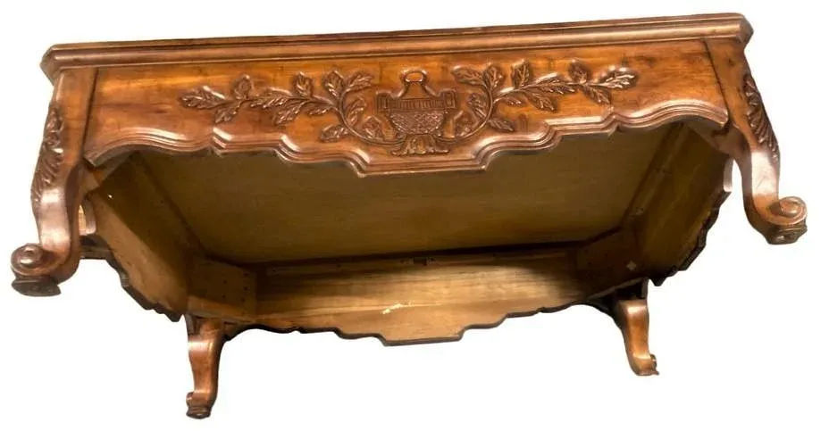 Late 20th Century Large French Provincial Carved Cherry Wood Cocktail or Coffee Table - Attributed to Karges - Image 8