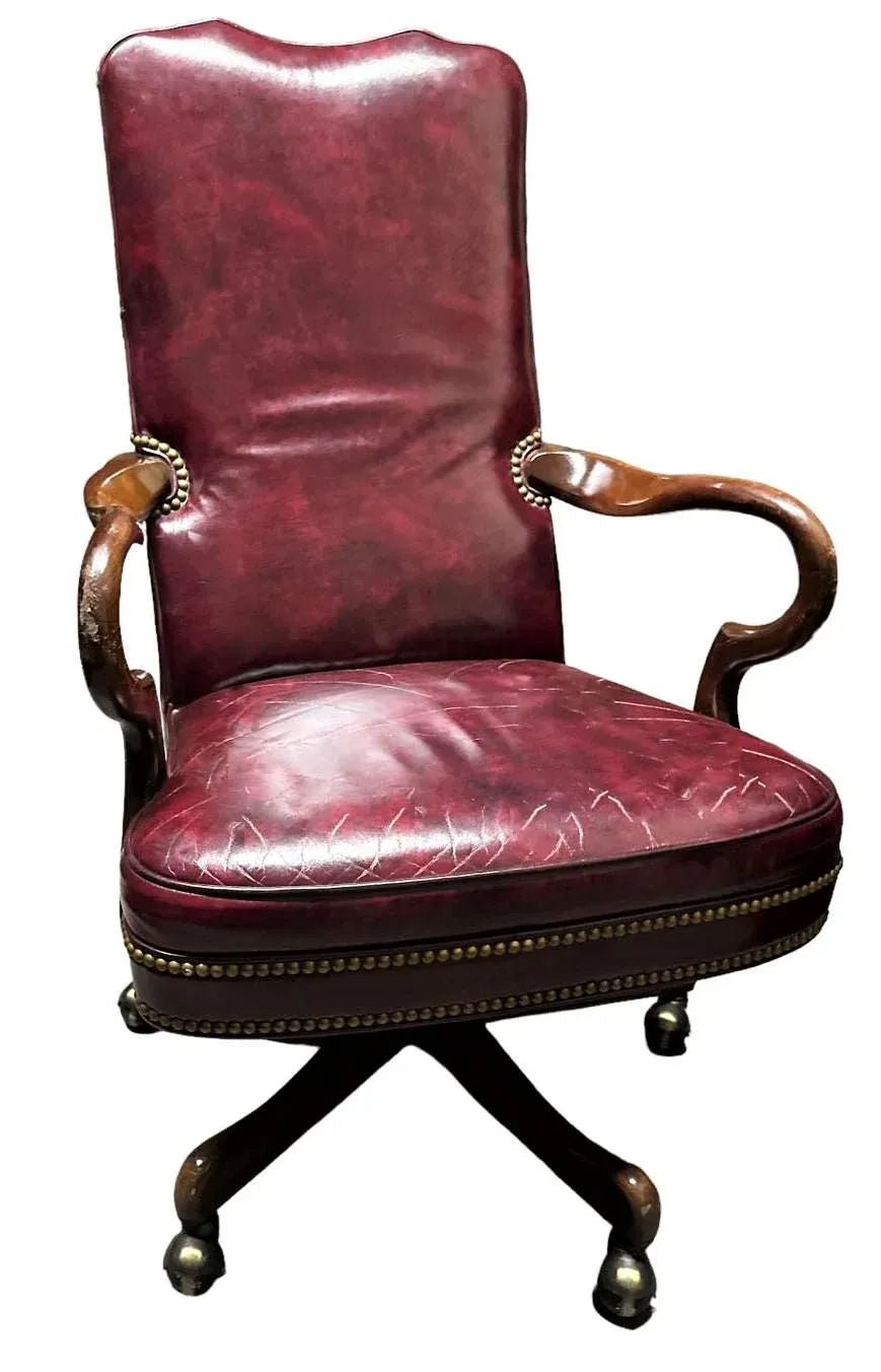 Hancock & Moore Vintage Burgundy Leather Executive Swivel Chair - Late 20th Century - Image 8