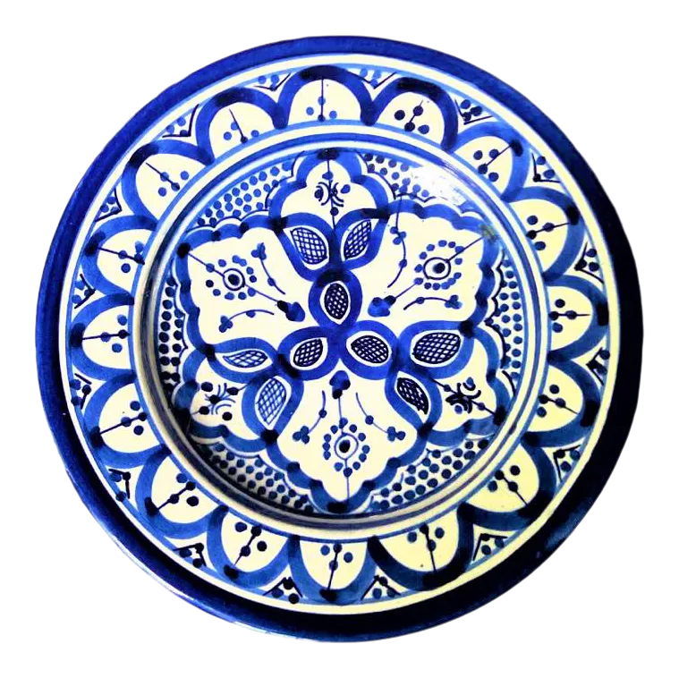 Late 20th Century Moroccan Cobalt Blue and White Decorative Plate - Image 9