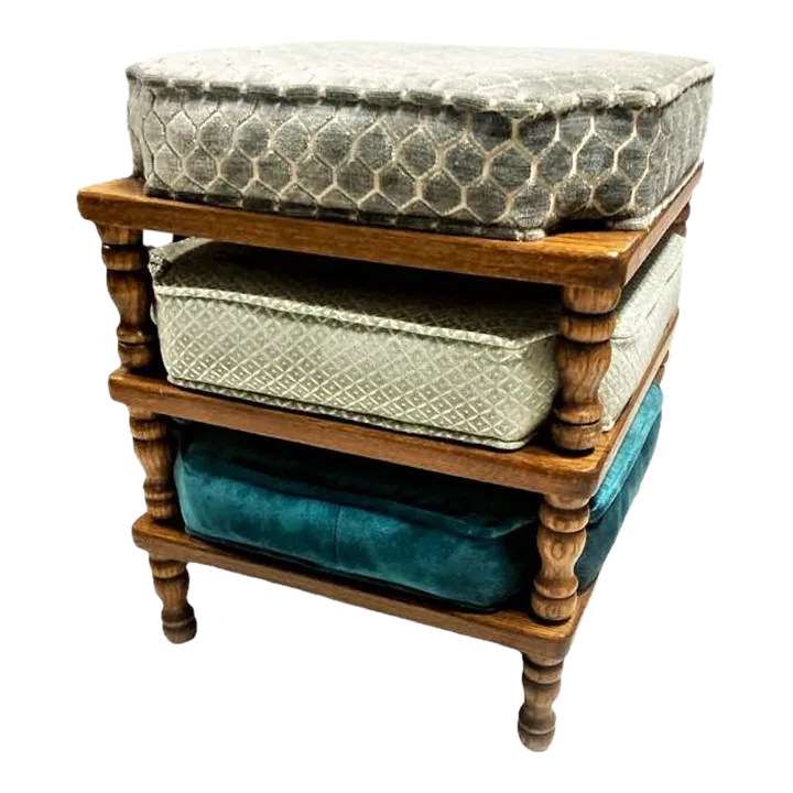 Mid 20th Century Stackable Ottomans With New Coordinating Upholstery - Set of 3 - Image 9
