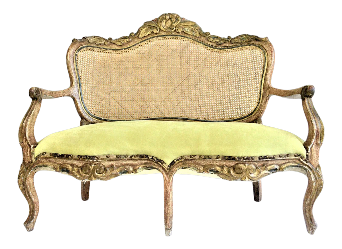 Late 18th Century Spanish Colonial Antique Gilt and Painted Gesso Frame Settee - Image 9