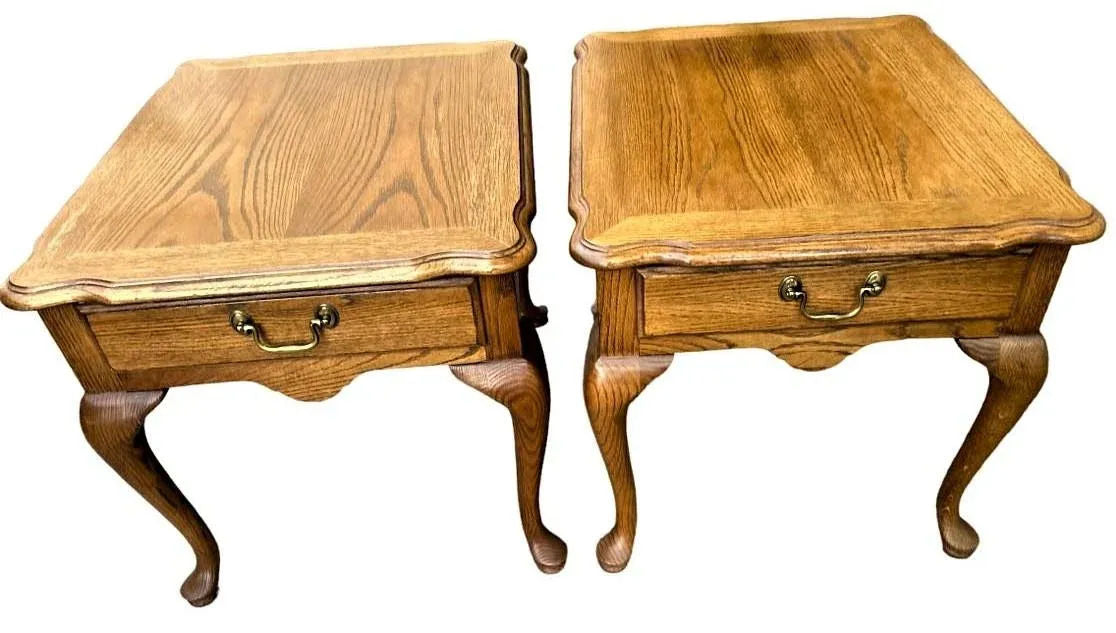 Thomasville French Country Oak Nightstands or Side Tables - Vintage Circa 1970s - Image 9