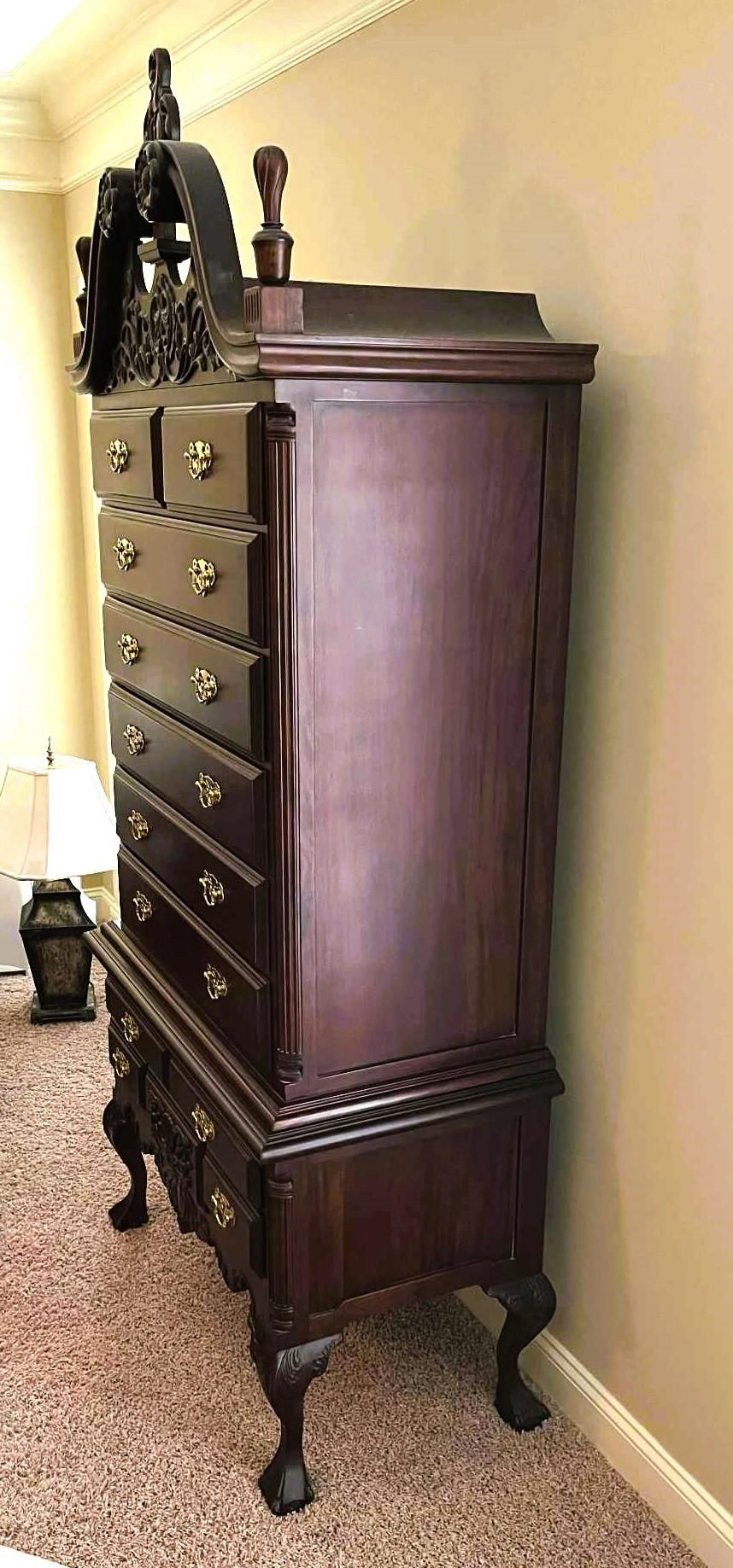 Late 20th Century Ornate Mahogany Chippendale Highboy by Georgian Furnishings Company of New Orleans - Image 9