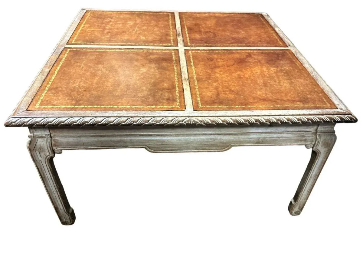 Baker Furniture Company Tooled Leather and Cerused Oak Cocktail Table - Rare Find From the 1940s - Image 10