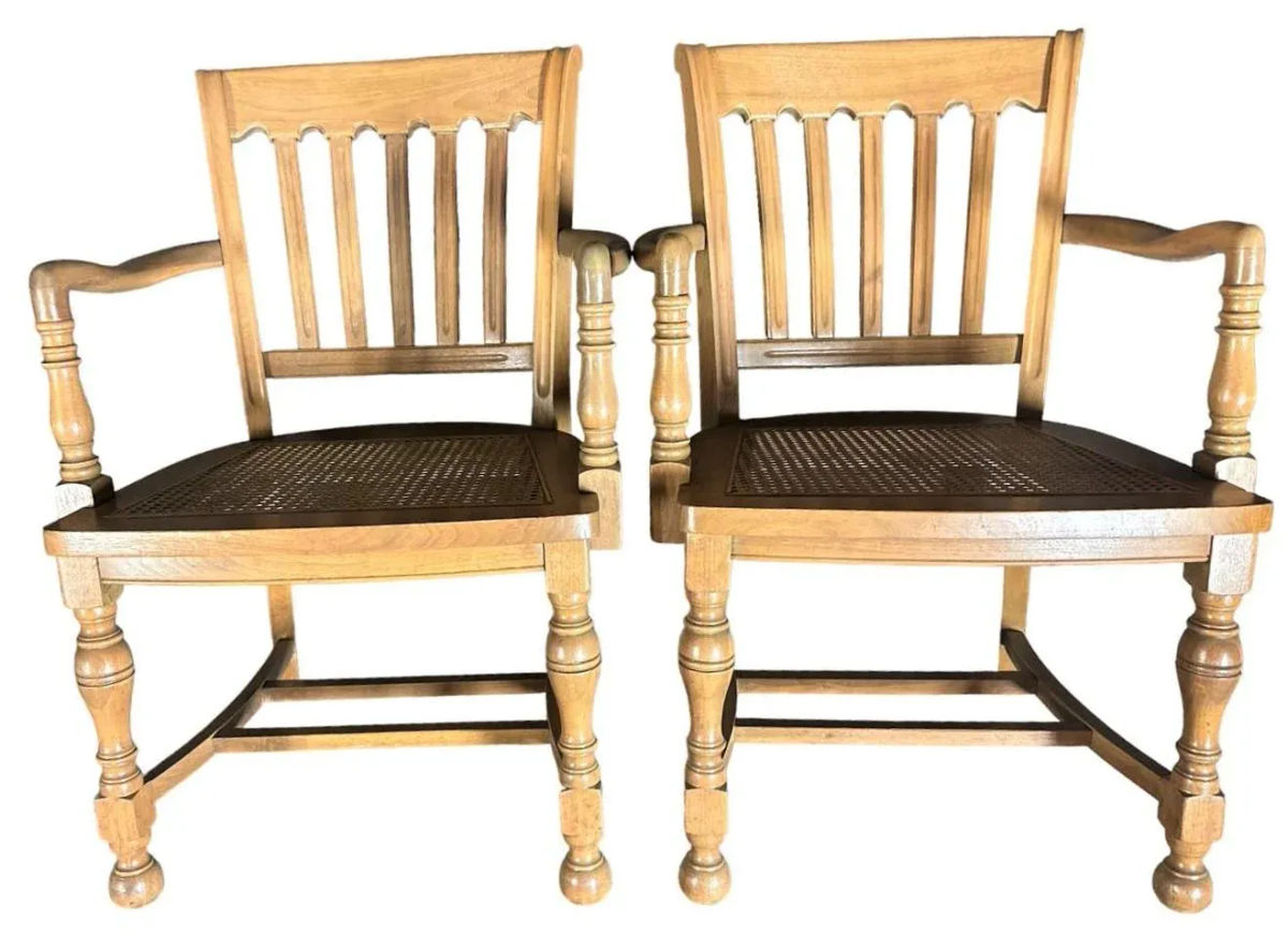 Cerused Walnut and Cane Chairs in a Mid 20th Century Spanish Style - a Pair - Image 11