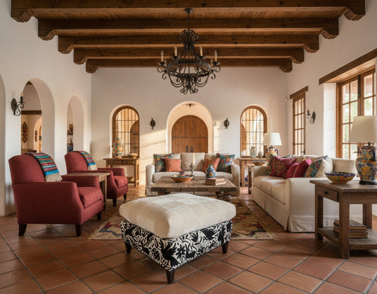 Baker Furniture Ottoman Reupholstered With Vicuña and Otomi Hand Embroidery