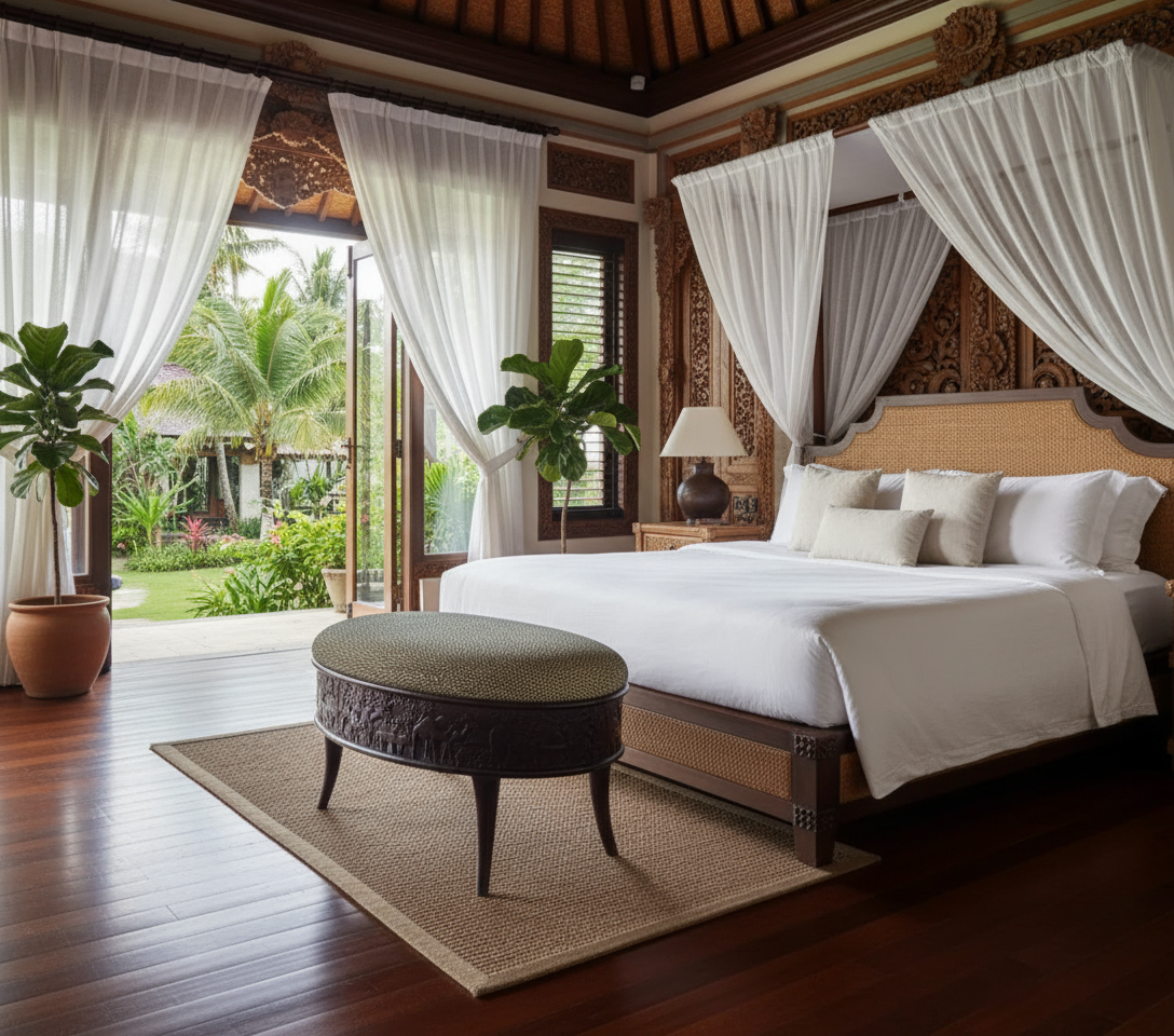 Teakwood and Cheetah Print Sam Moore Round Cocktail Ottoman