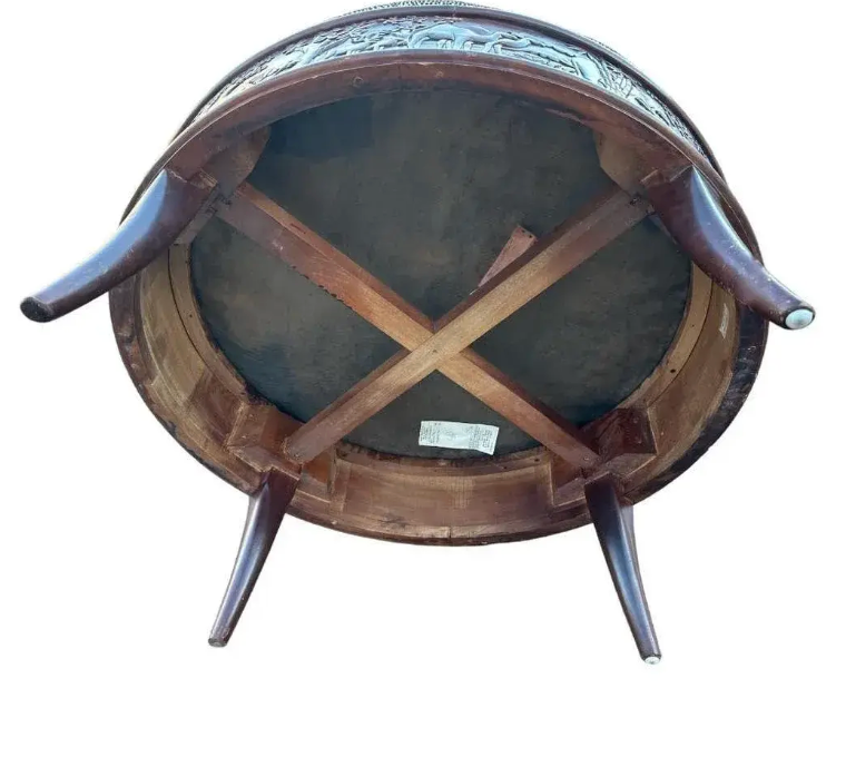 Teakwood and Cheetah Print Sam Moore Round Cocktail Ottoman