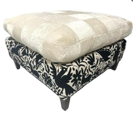 Baker Furniture Ottoman Reupholstered With Vicuña and Otomi Hand Embroidery