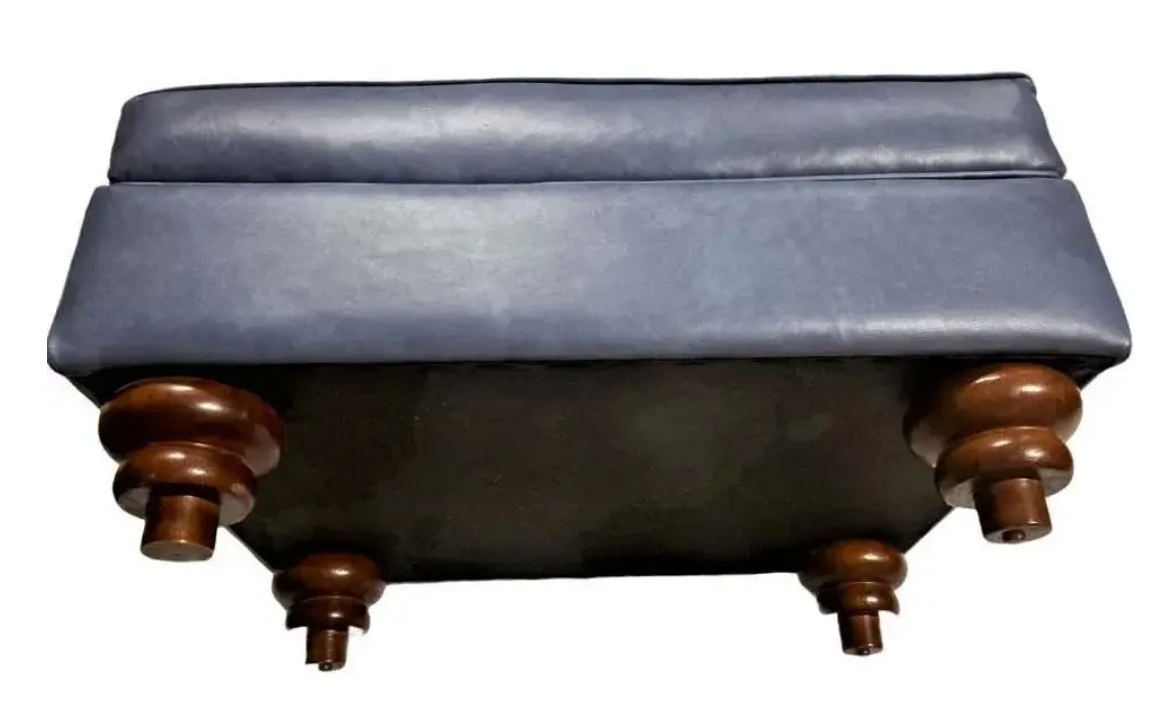 Mid 20th Century Traditional Ottoman Reupholstered in Soft Blue Italian Leather