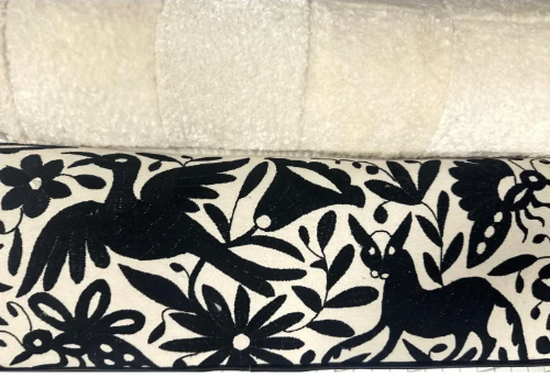 Baker Furniture Ottoman Reupholstered With Vicuña and Otomi Hand Embroidery