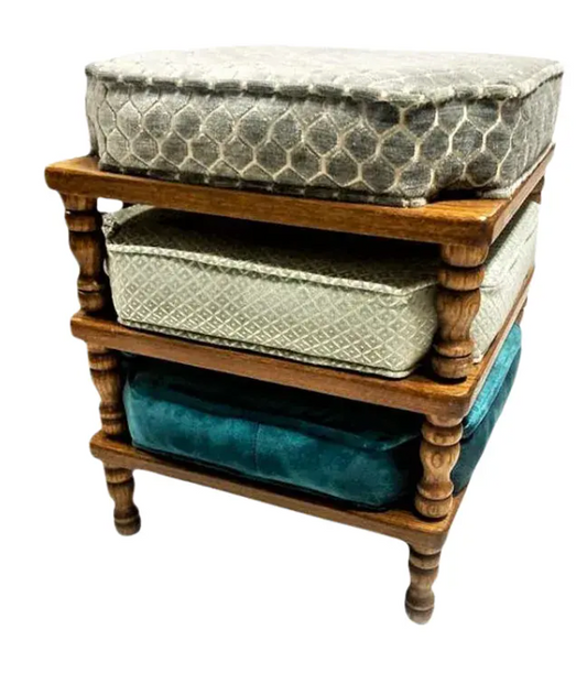 Mid 20th Century Stackable Ottomans With New Coordinating Upholstery - Set of 3