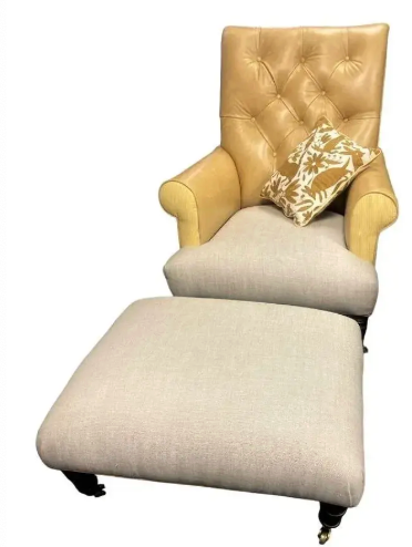 Ralph Lauren Home Vintage Chesterfield Chair and Ottoman