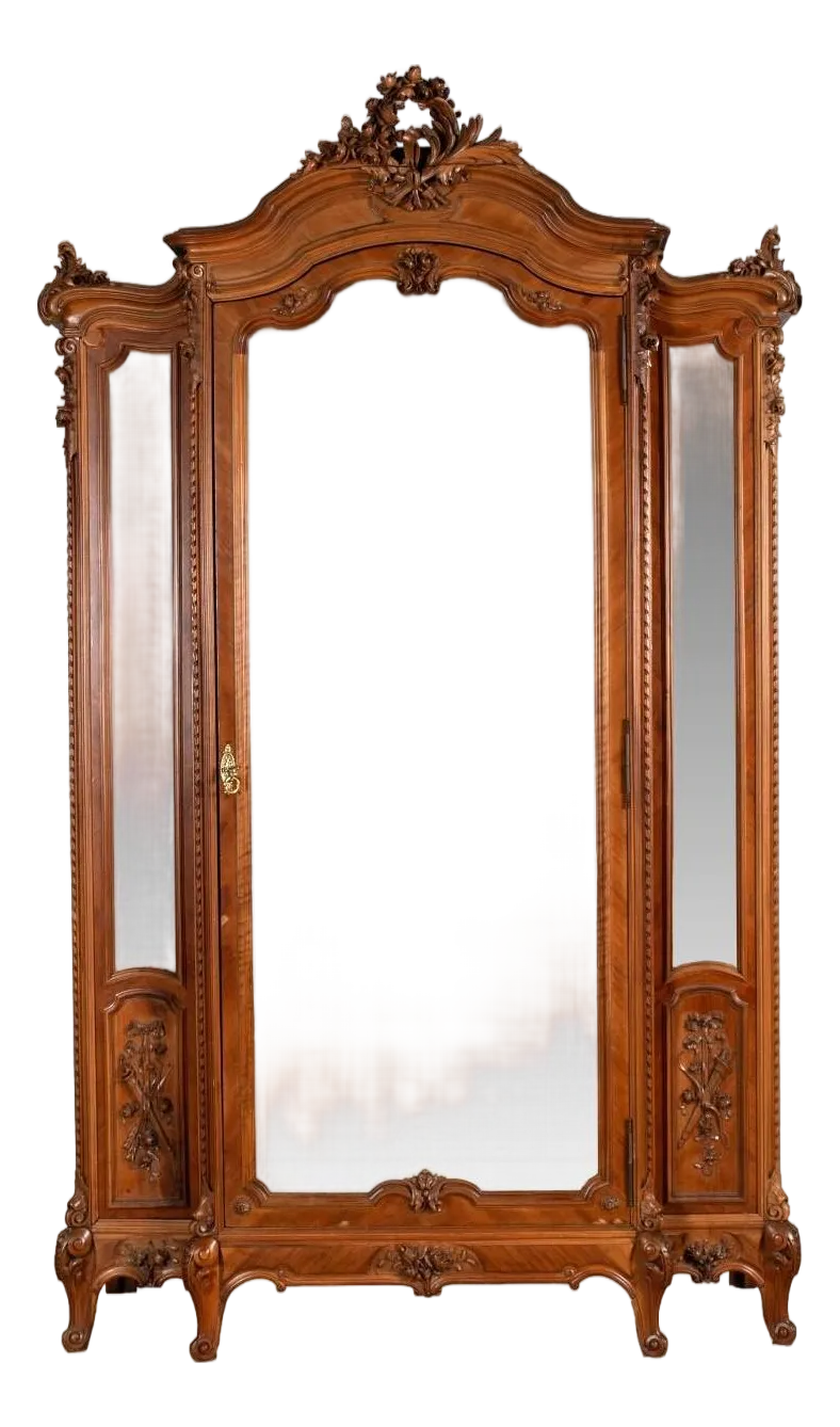 Monumental 19th Century French Fruitwood Louis XV Mirrored Armoire - 105" Tall X 60" Wide - Image 2