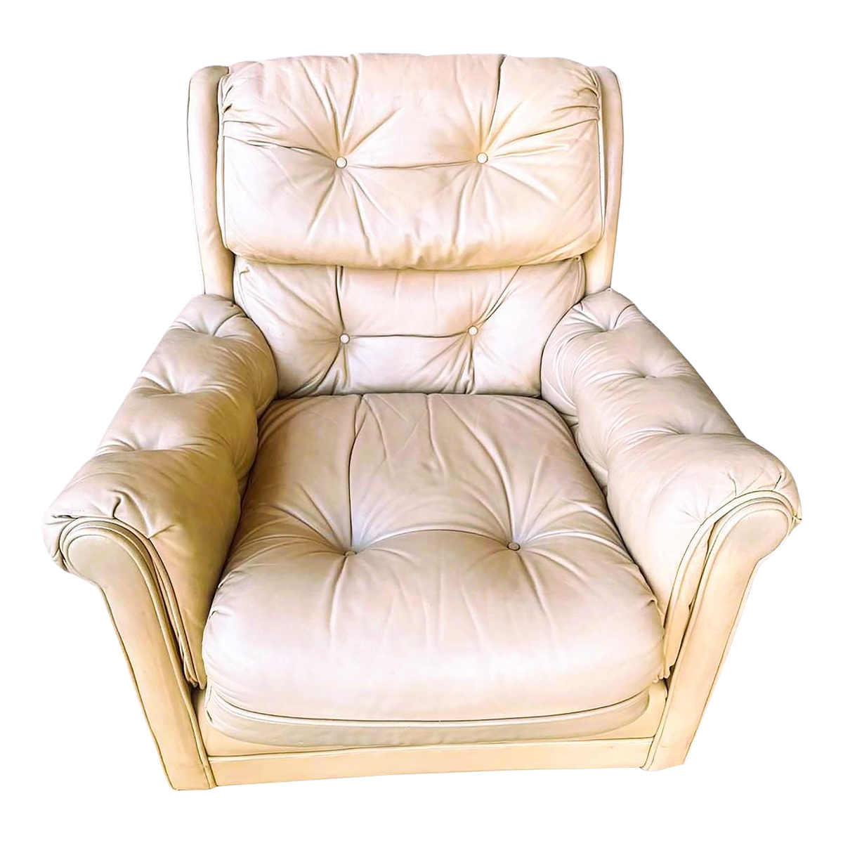 Light Tan Tufted Lounge Chair Made in 1988 by Classic Leather of Hickory, North Carolina - Image 2