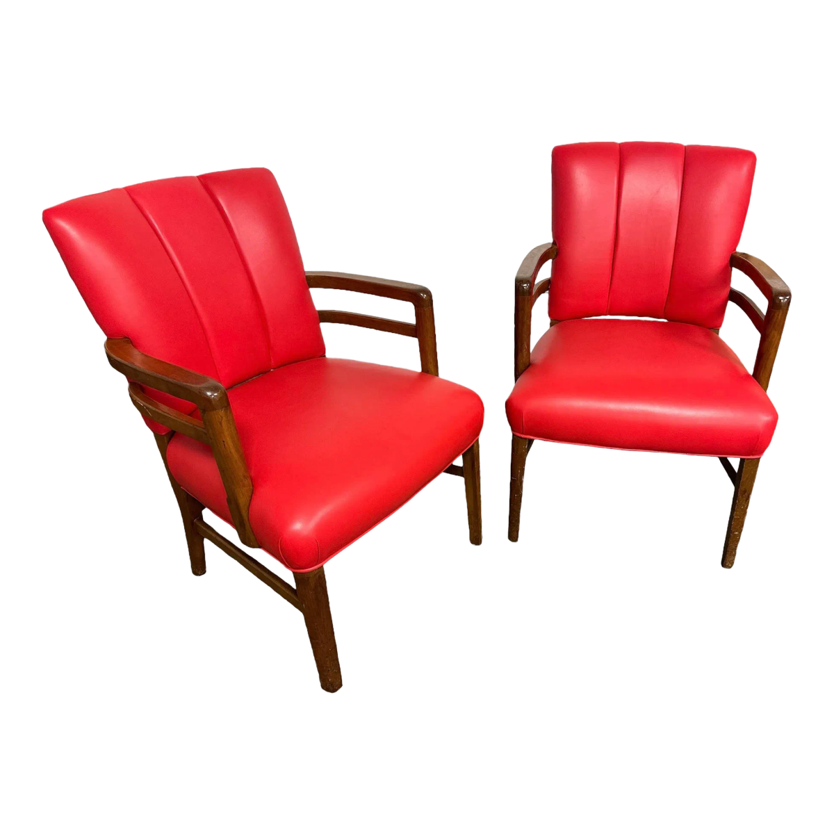 Pair of Vintage Gunlocke Channel Back Chairs With New Red Goatskin Leather Upholstery - Circa 1950s - Image 2