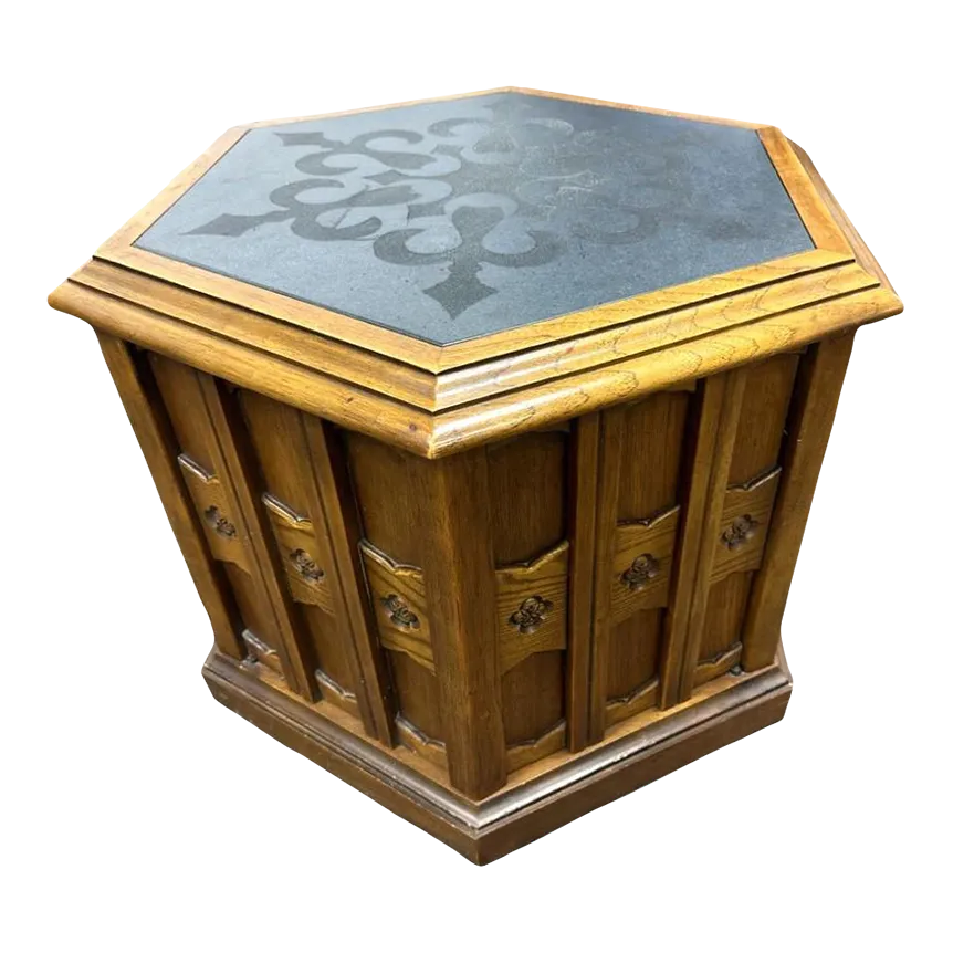 Jim Peed Drexel Esperanto Hexagon Table With Slate Top - 1960s Spanish Revival - Image 2