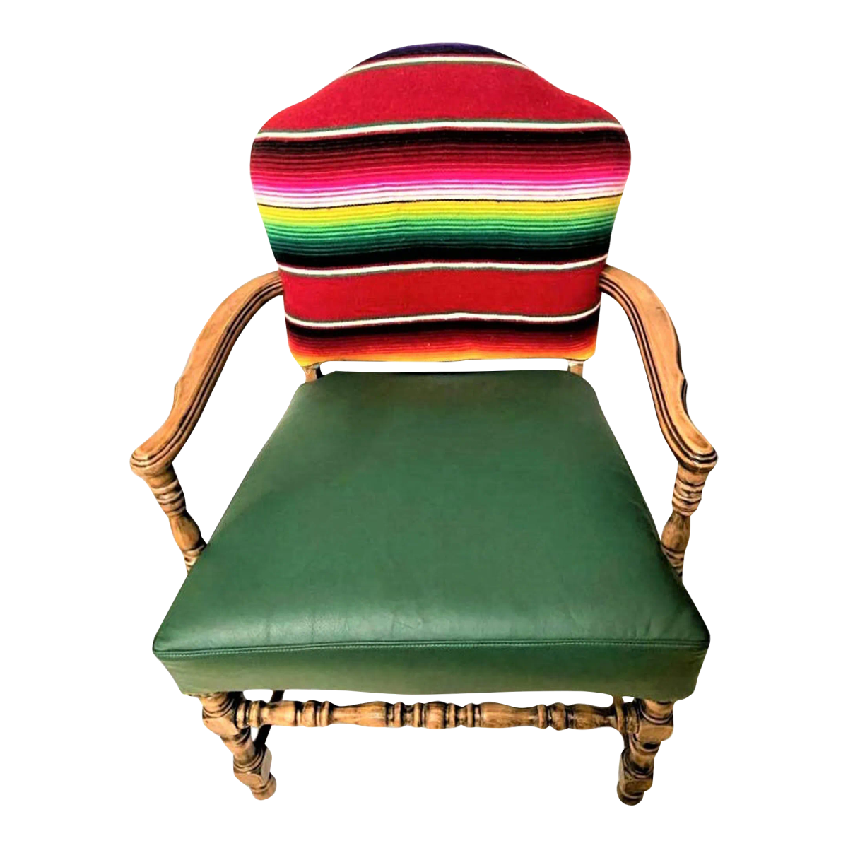 Early 20th Century Spanish Revival Arm Chair With of Colorful Sarape and Italian Leather Upholstery - Image 2