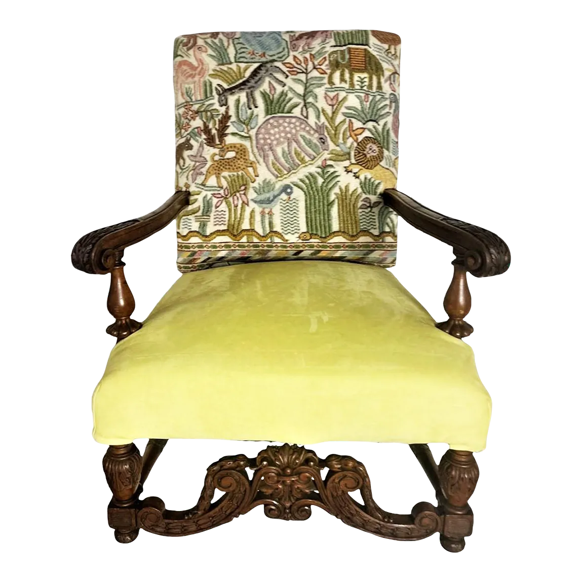 Antique Hacienda Chair With New Leather and Tapestry Upholstery - Image 2