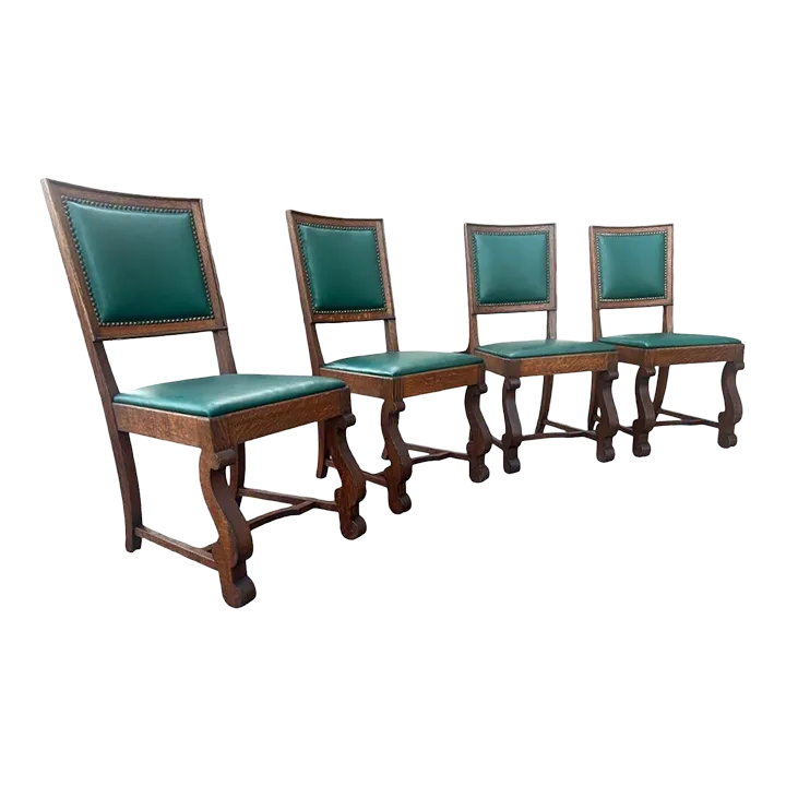 Antique Oak Hacienda Style Chairs - Set of 4 - Image 2