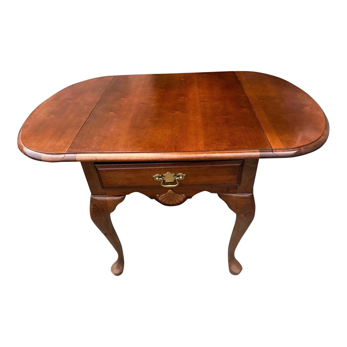 Solid Cherry Wood Drop Leaf Queen Anne Side Table by American Drew - Vintage Late 20th Century - Image 2