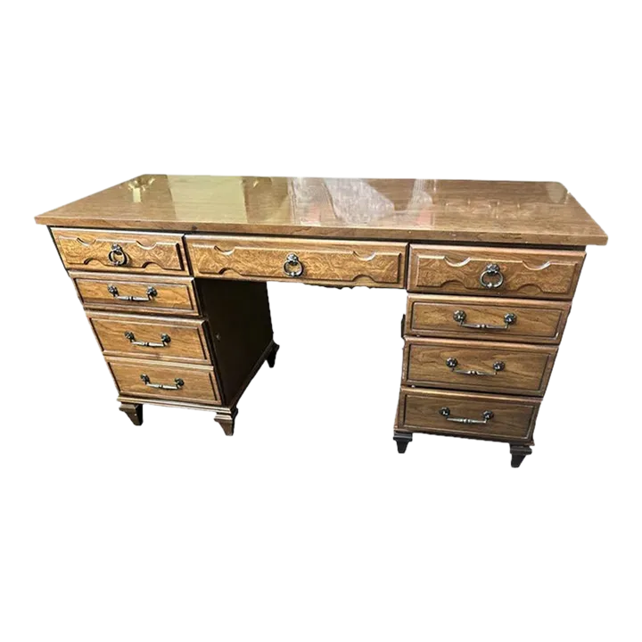 Vintage Flexsteel Dmi Walnut and Burlwood Desk - Image 2