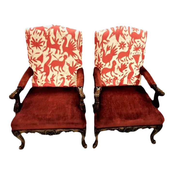 Hacienda Fauteuils With New Otomi Hand Embroidery Upholstery - a Pair - Early 21st Century - Image 2