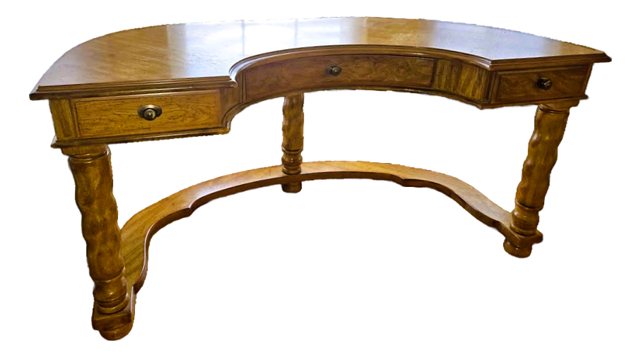 Drexel Vintage Solid Oak Demilune Executive Desk - Circa Mid to Late 20th Century - Image 2