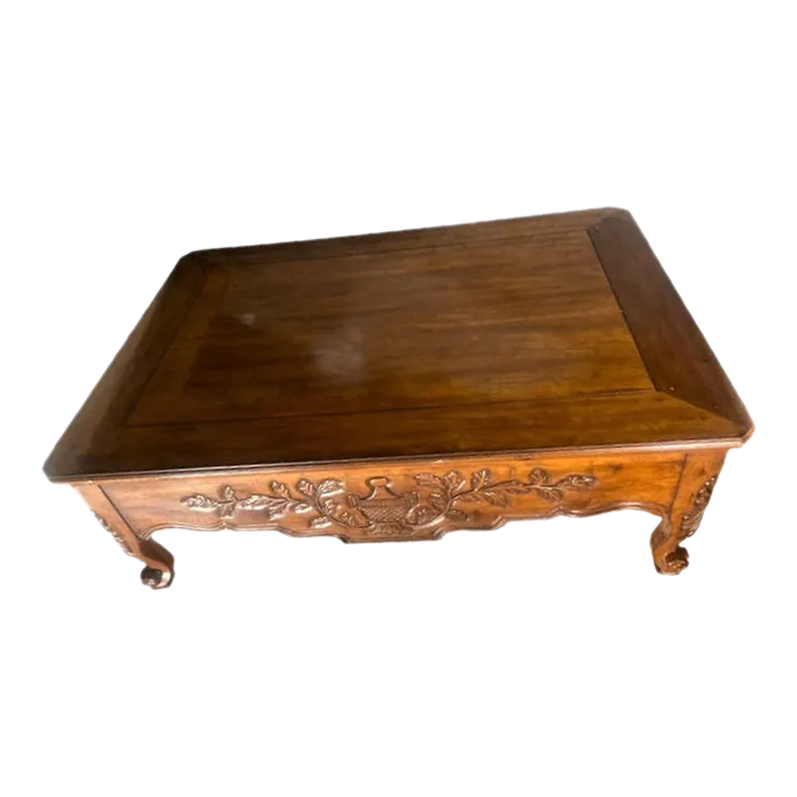 Late 20th Century Large French Provincial Carved Cherry Wood Cocktail or Coffee Table - Attributed to Karges - Image 2
