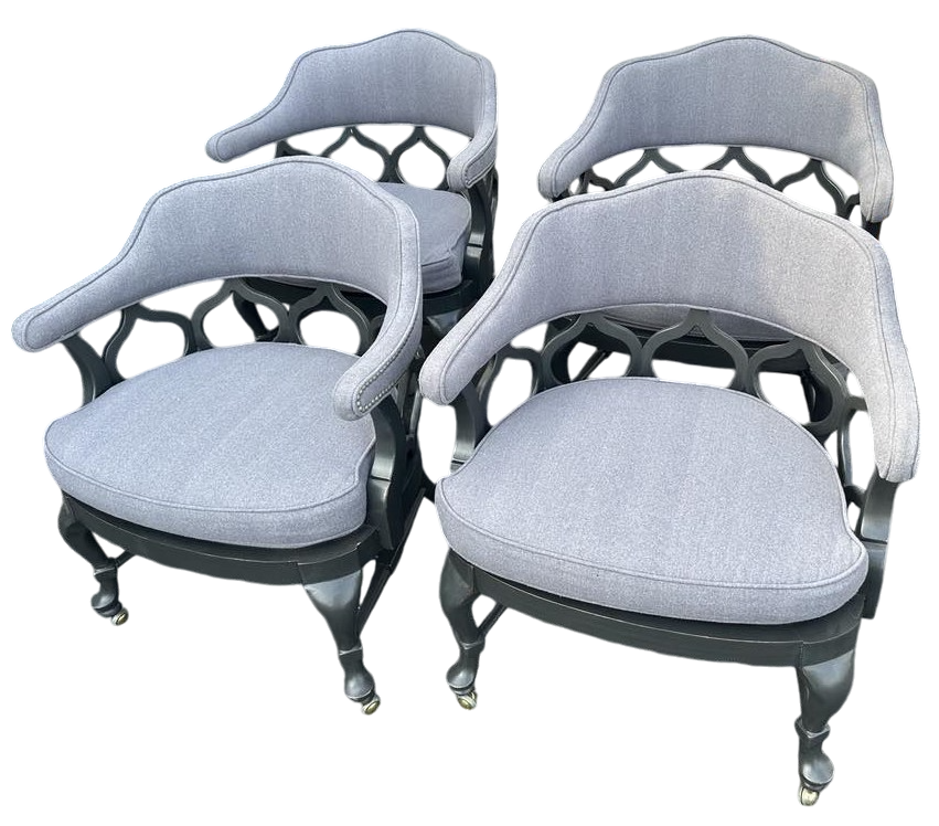 1960s Thomasville Hollywood Regency Tub Dining or Conference Room Chairs on Casters With New Upholstery - Set of 4 - Image 2