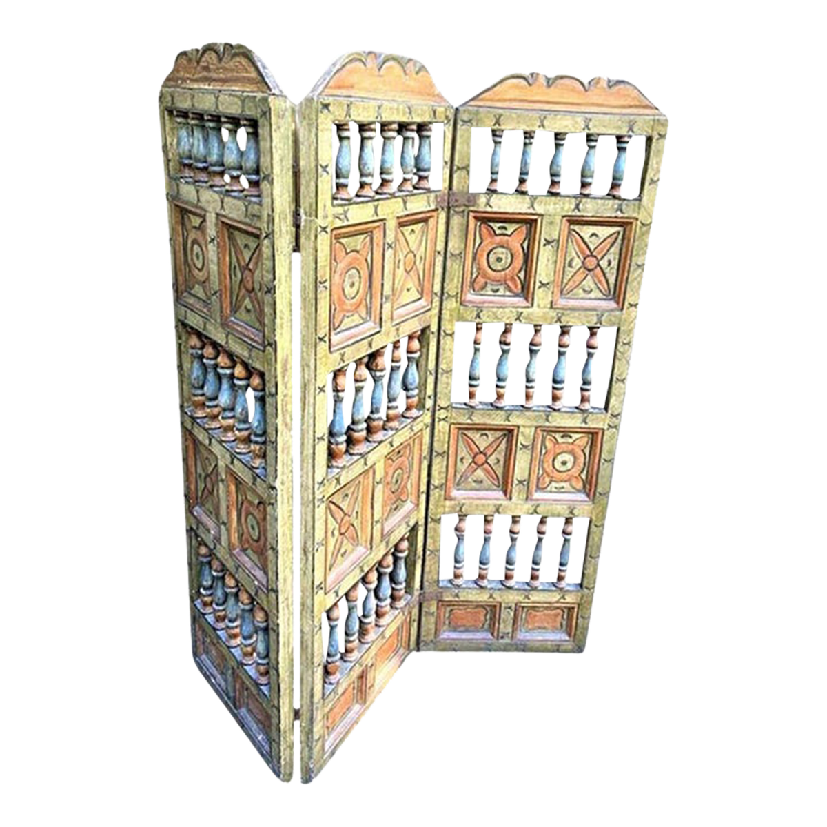 Extraordinary Antique Painted 18th Century Spanish Colonial Room Divider From Mexico - Image 2
