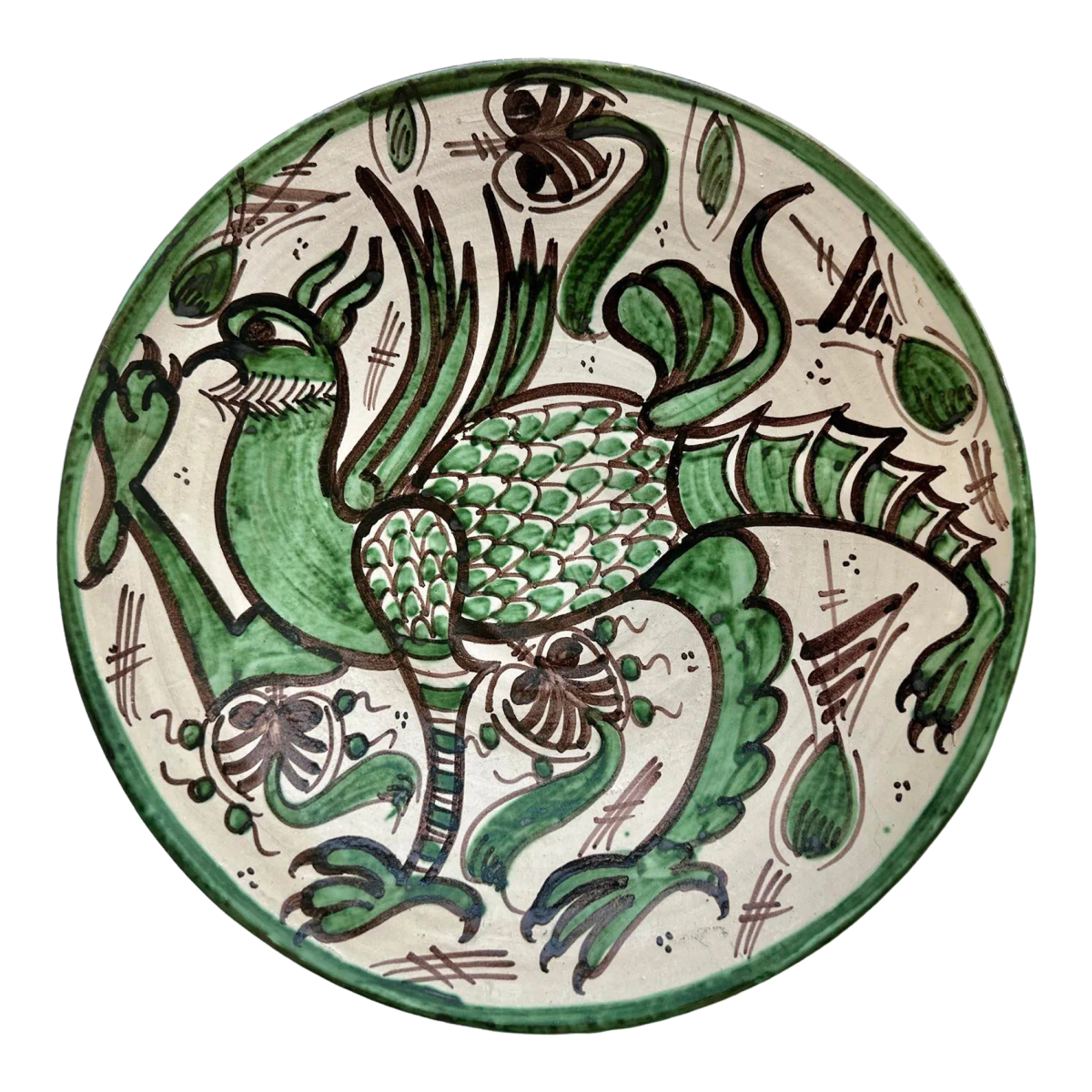 Domingo Punter Griffon Design 13” Ceramic Plate From Teruel in Aragon— Mid 20th Century - Image 2