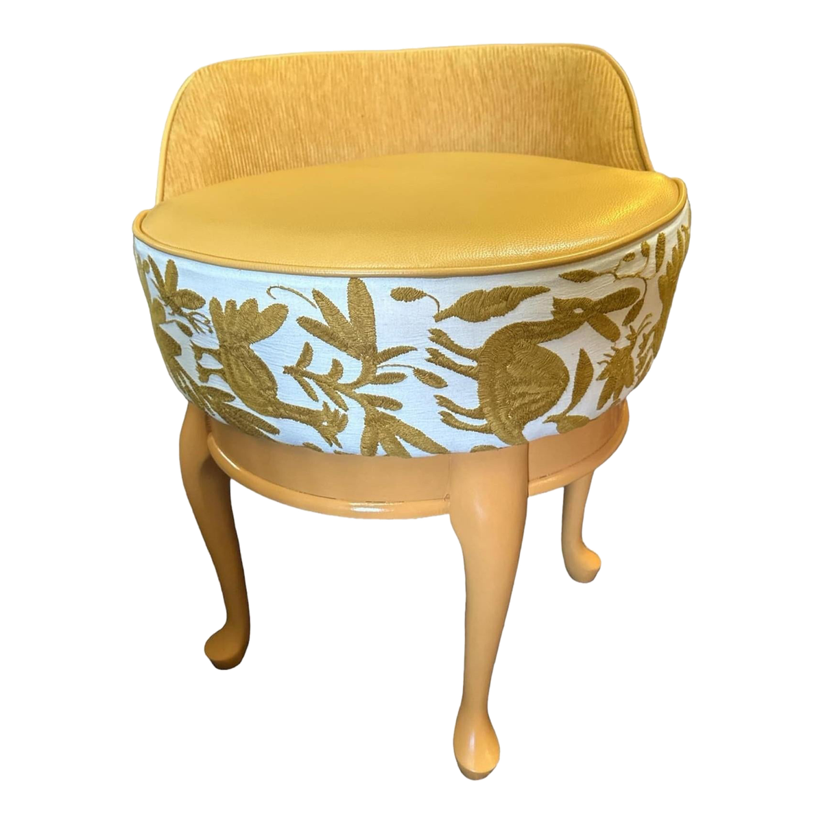 Boudoir Vanity Chair Restored and Reupholstered With Otomi Hand Embroidery and Leather - Image 2