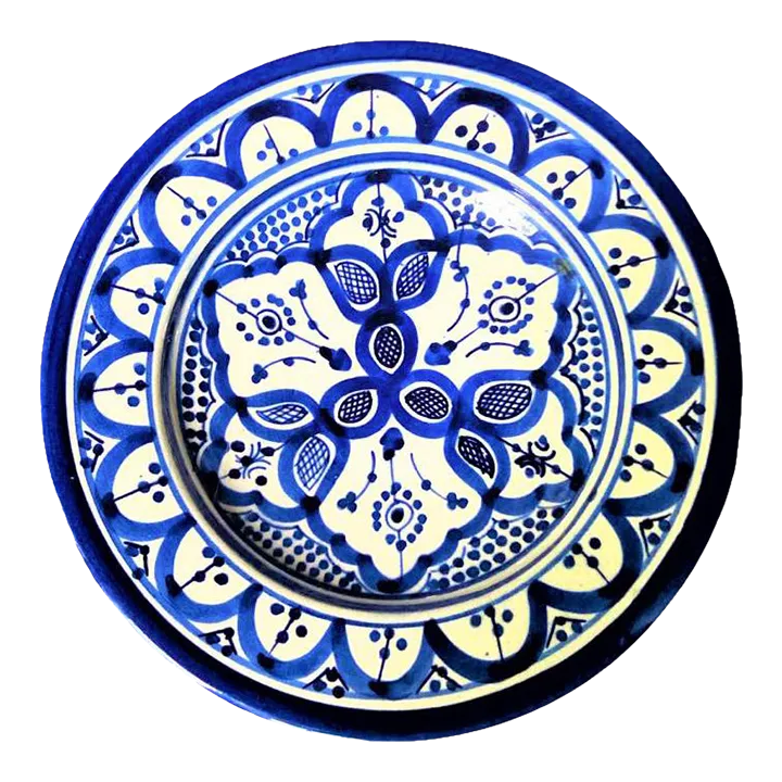 Late 20th Century Moroccan Cobalt Blue and White Decorative Plate - Image 2