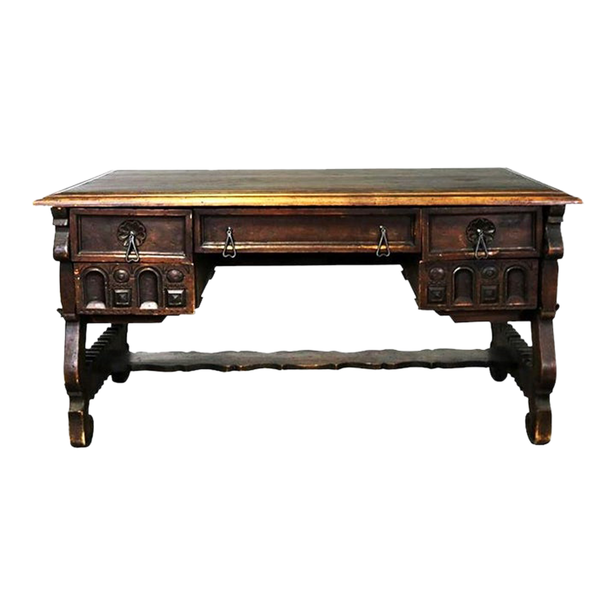 Heavily Carved Artes De México Internacionales Hacienda Style Desk - Vintage 1960s - Image 2