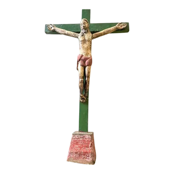 Mid 18th Century Antique Spanish Colonial Wood and Gesso Crucifix - Image 2