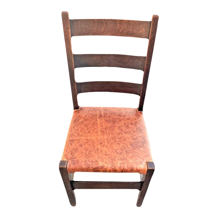 Signed Gustav Stickley Quarter Sawn Mission Oak Chair With New Leather Seat Cover - Early 20th Century - Image 2