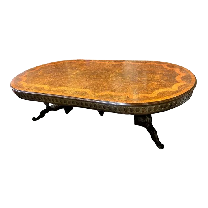 Monumental 19th Century Antique French Empire Dining Table in Burlwood, Satinwood and Mahogany - Image 2