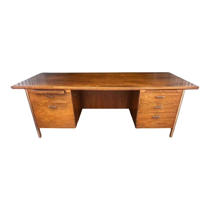 Paul McCobb Directional Walnut and Aluminum Large 84” Executive Partners Desk - Vintage 'Mad Men' 1960s - Fully Restored - Image 2