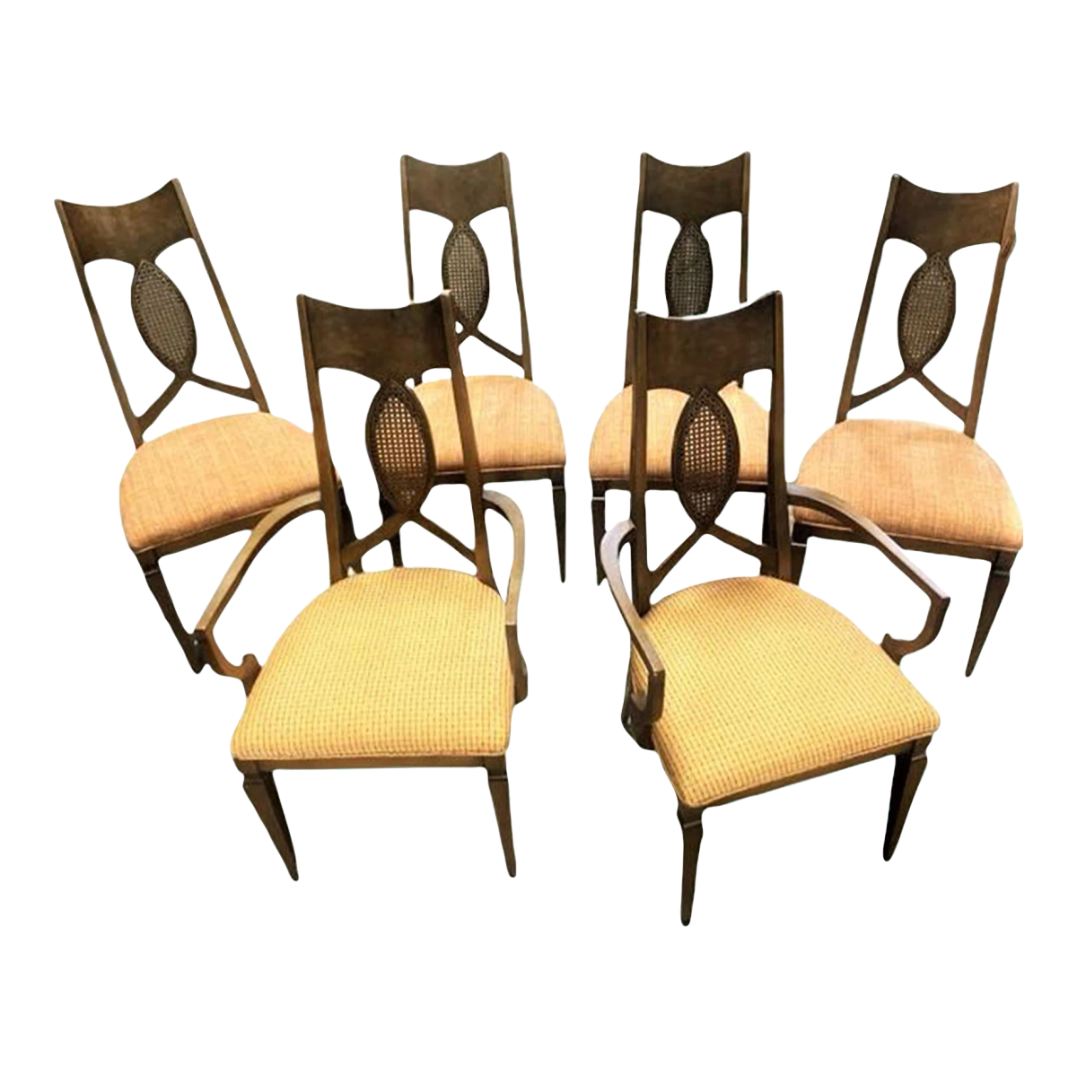 Romweber Invicta Mid 20th Century Burlwood, Walnut, and Cane Dining Chairs - Set of 6 - Image 2
