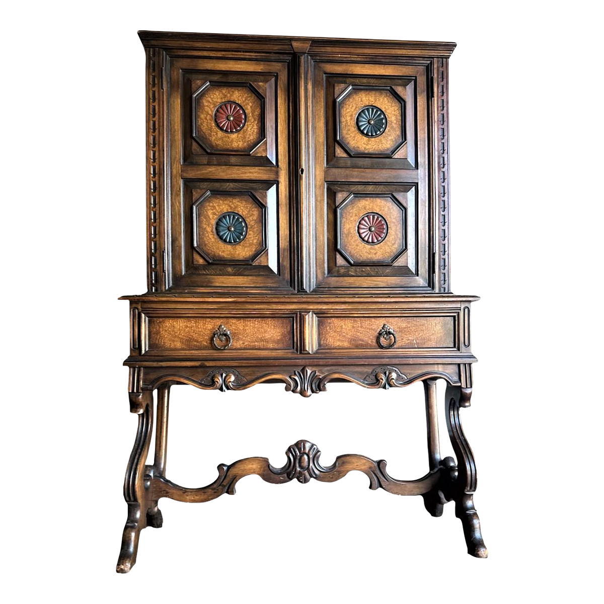 Antique Berkey & Gay Grand Rapids 'Span-Umbrian' Walnut, Burlwood and Polychrome Cabinet - Circa 1917 - Image 2